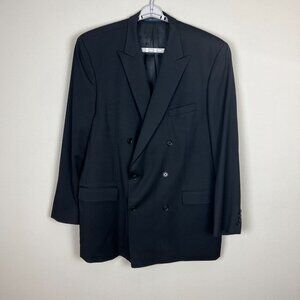 Double‎ Breasted Blazer Suit Jacket Sport Coat Mens 48X Black Business Career
